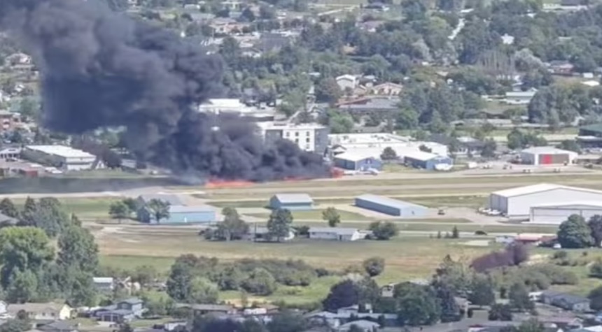 Fire Erupts as Plane Slams Into Parked Aircraft During Landing